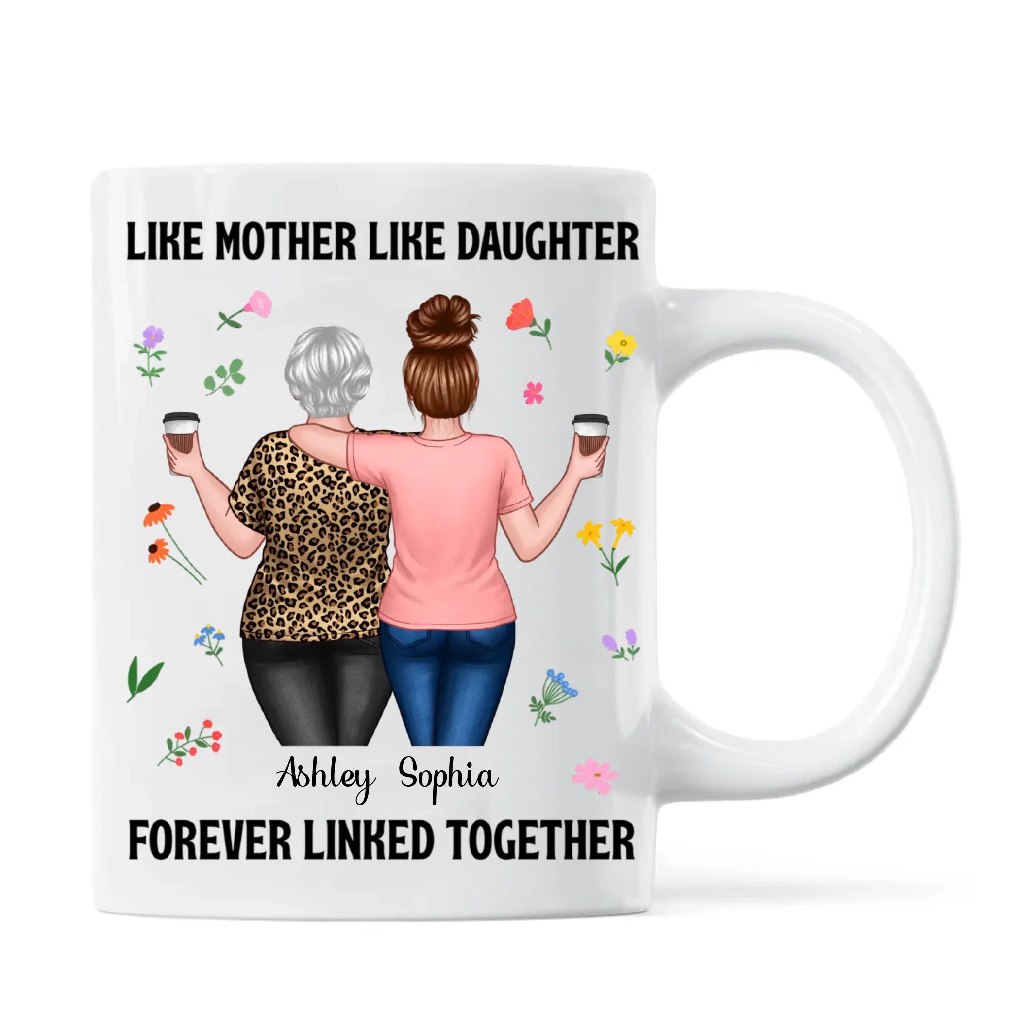 Back View Mom And Daughters Walking Mother & Daughter Forever Linked Together Personalized Mug