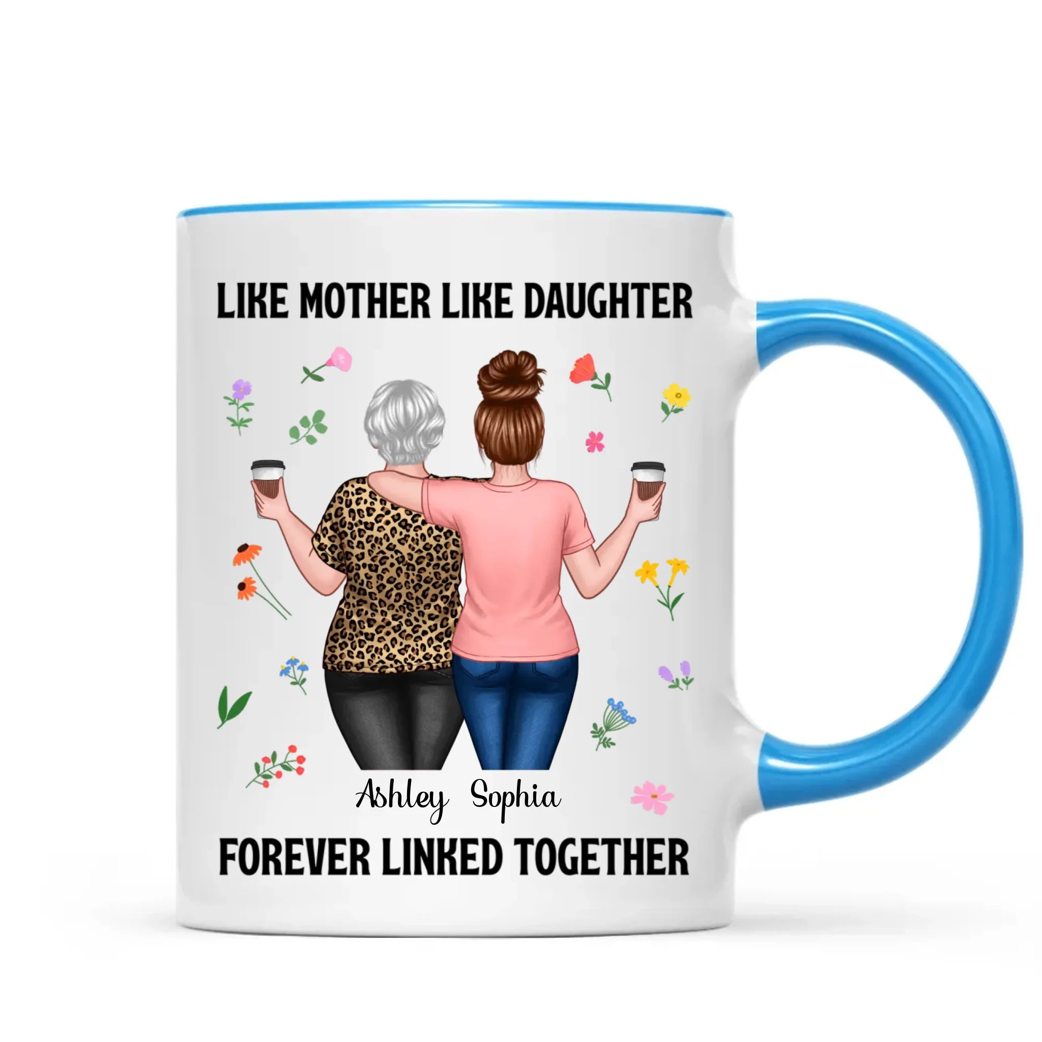 Back View Mom And Daughters Walking Mother & Daughter Forever Linked Together Personalized Mug