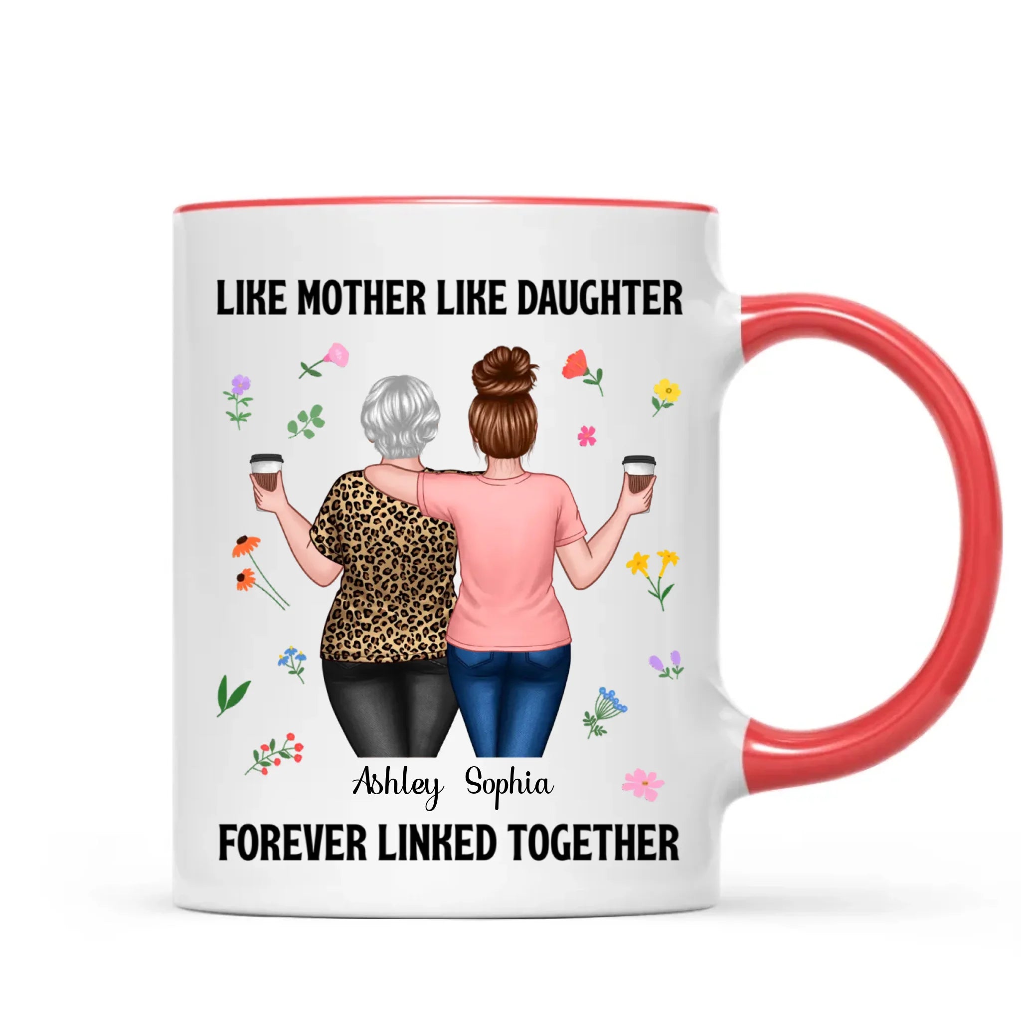 Back View Mom And Daughters Walking Mother & Daughter Forever Linked Together Personalized Mug