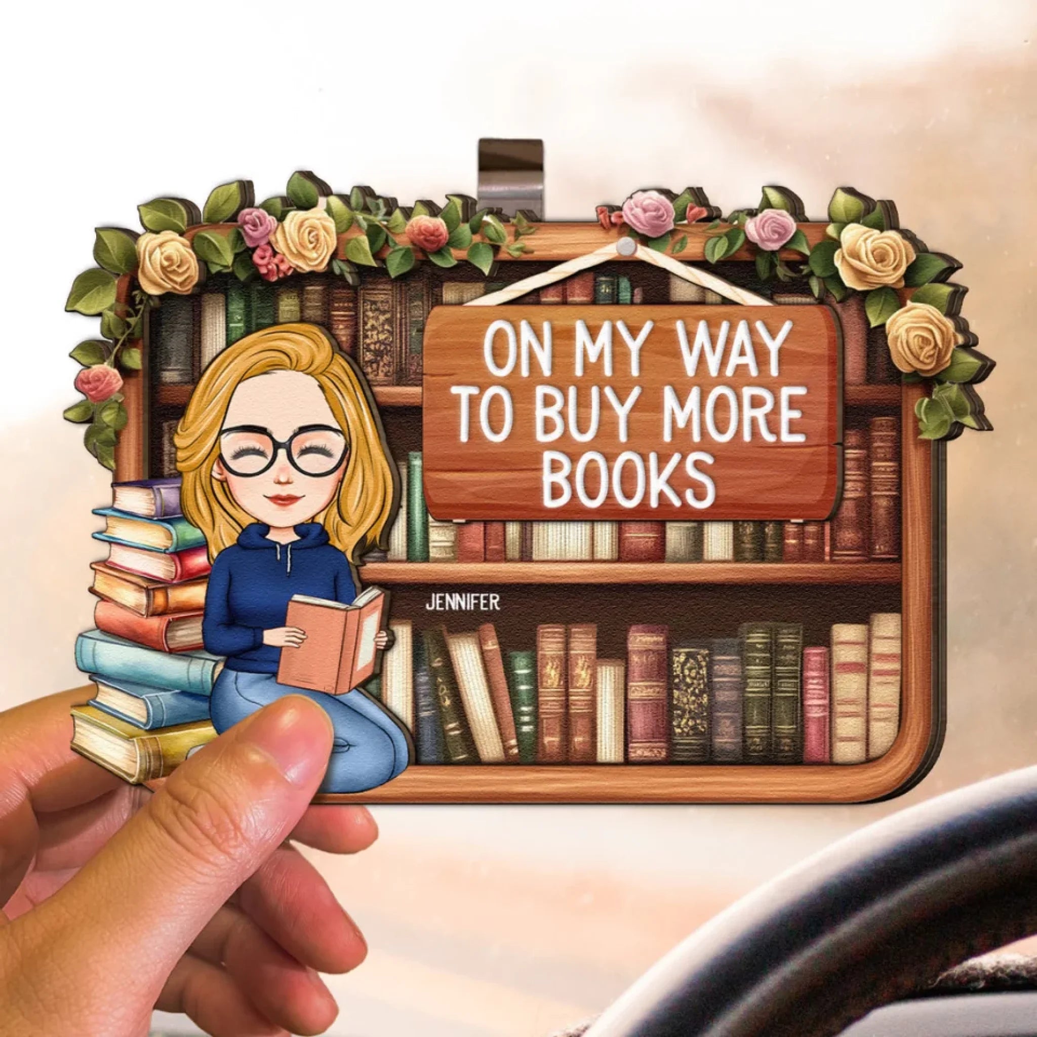 On-My-Way-To-Buy-More-Books-Personalized-Wooden-Car-Visor-Clip_3