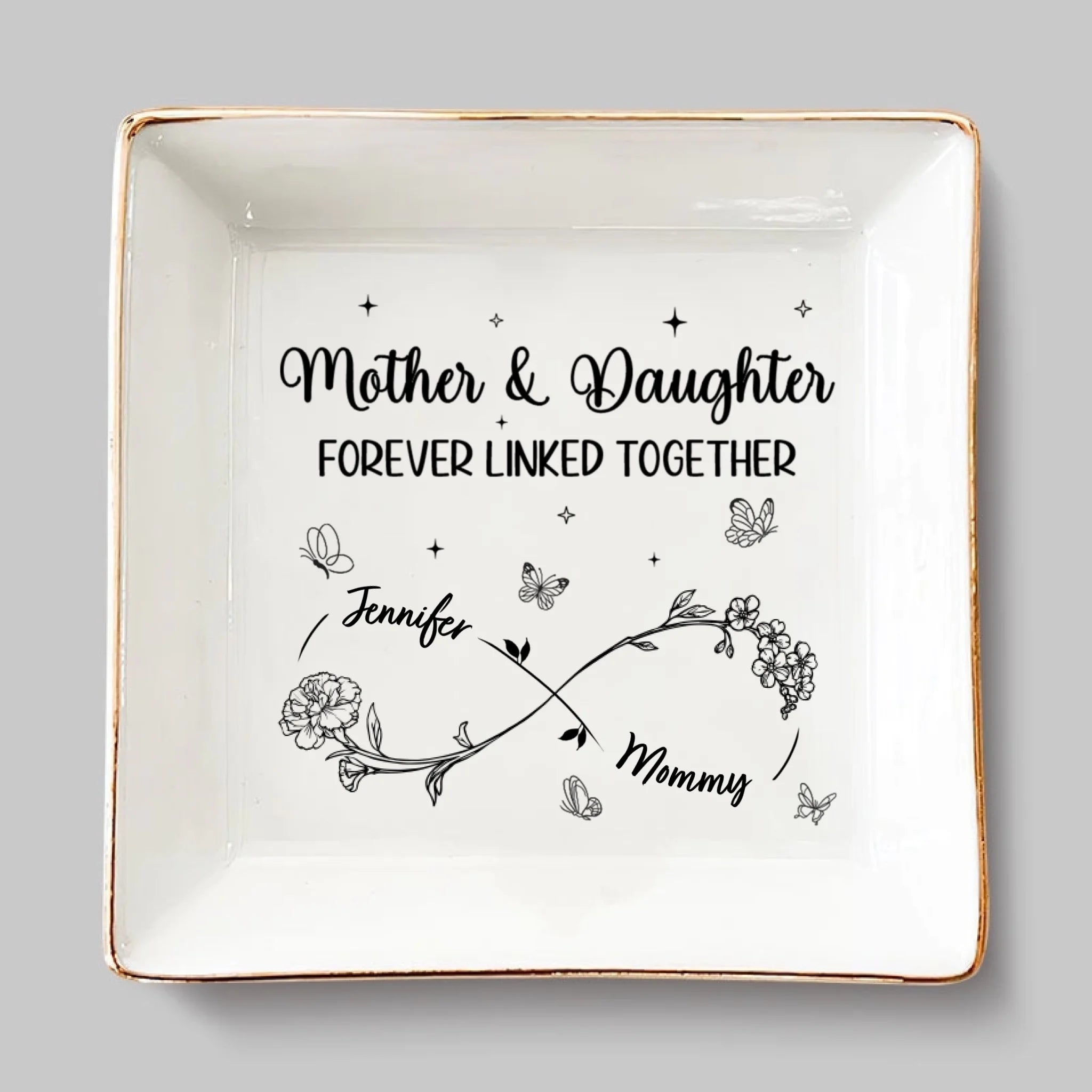 Mom’s Love, Daughter’s Strength - Family Personalized Custom Jewelry Dish - Mother's Day, Gift For Mom, Daughter