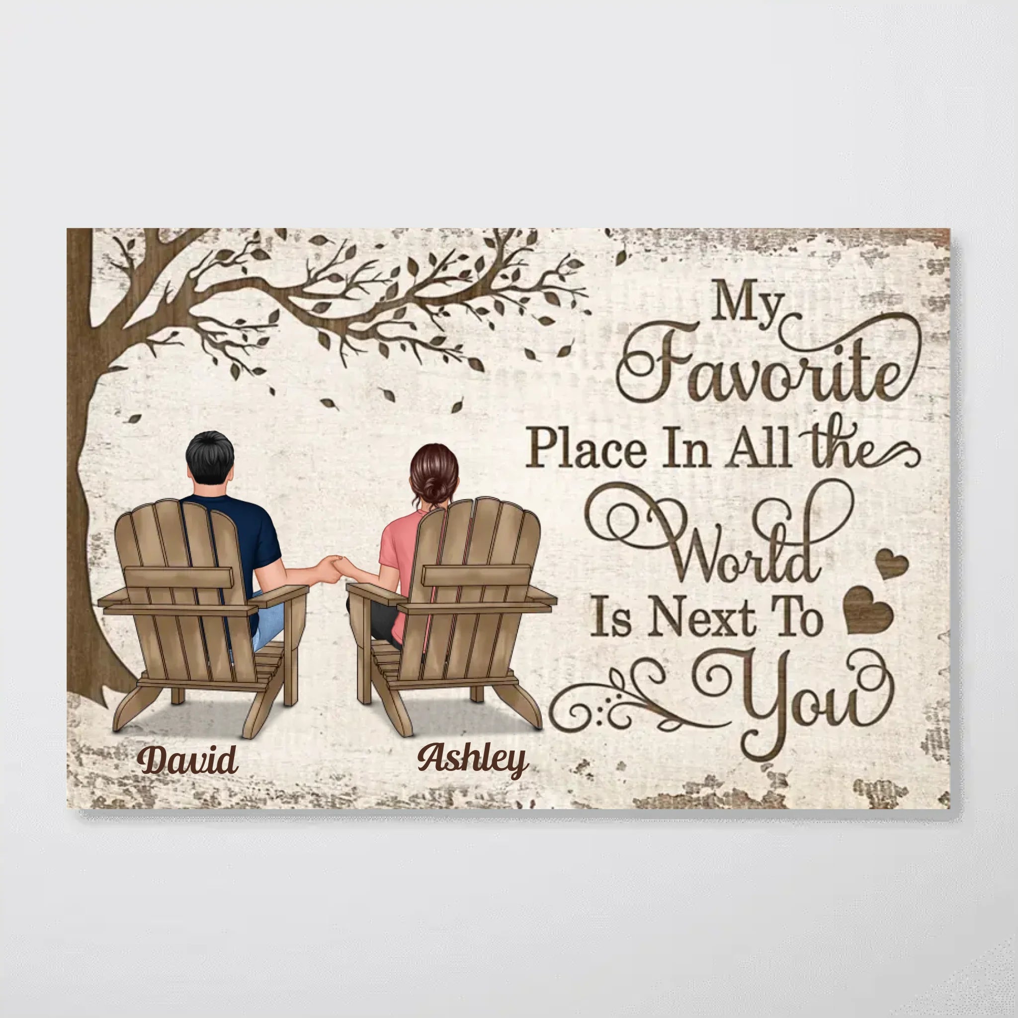 Back View Couple Sitting Under Tree Gift For Him For Her Personalized Horizontal Poster, Anniversary Gift for Your Loved Ones