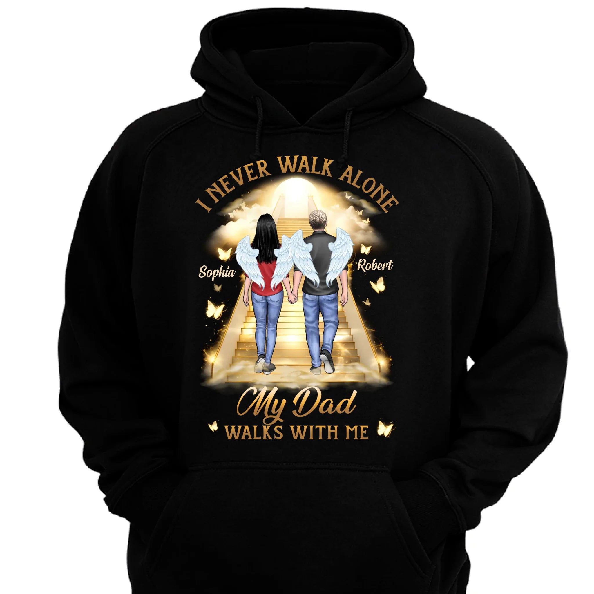 His Wings Guide My Steps - Memorial Personalized Custom Unisex T-shirt, Premium T-shirt, Hoodie - Sympathy Gift For Family Members