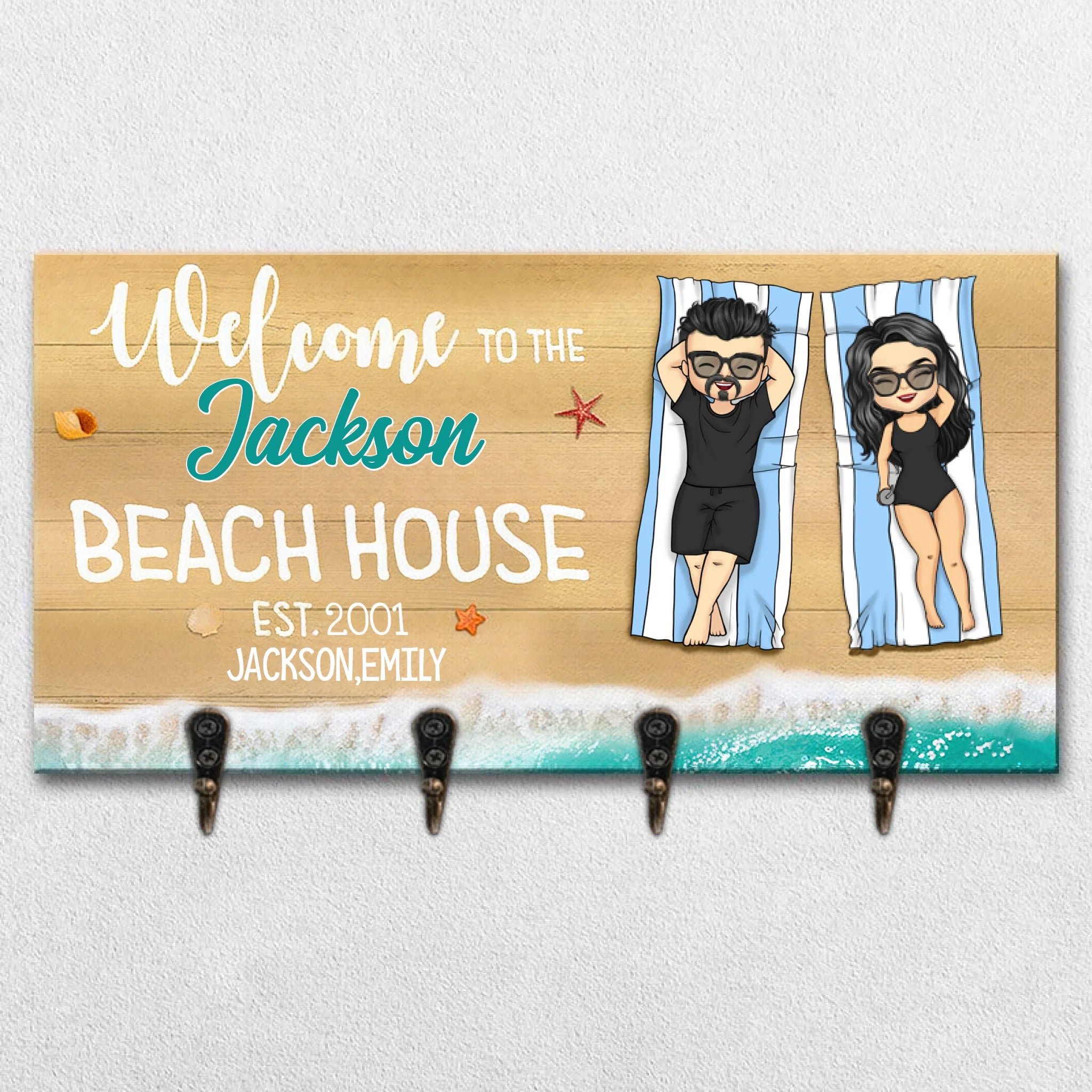 Welcome To The Family Beach House - Personalized Key Hanger, Key Holder - Gift For Couples, Husband Wife