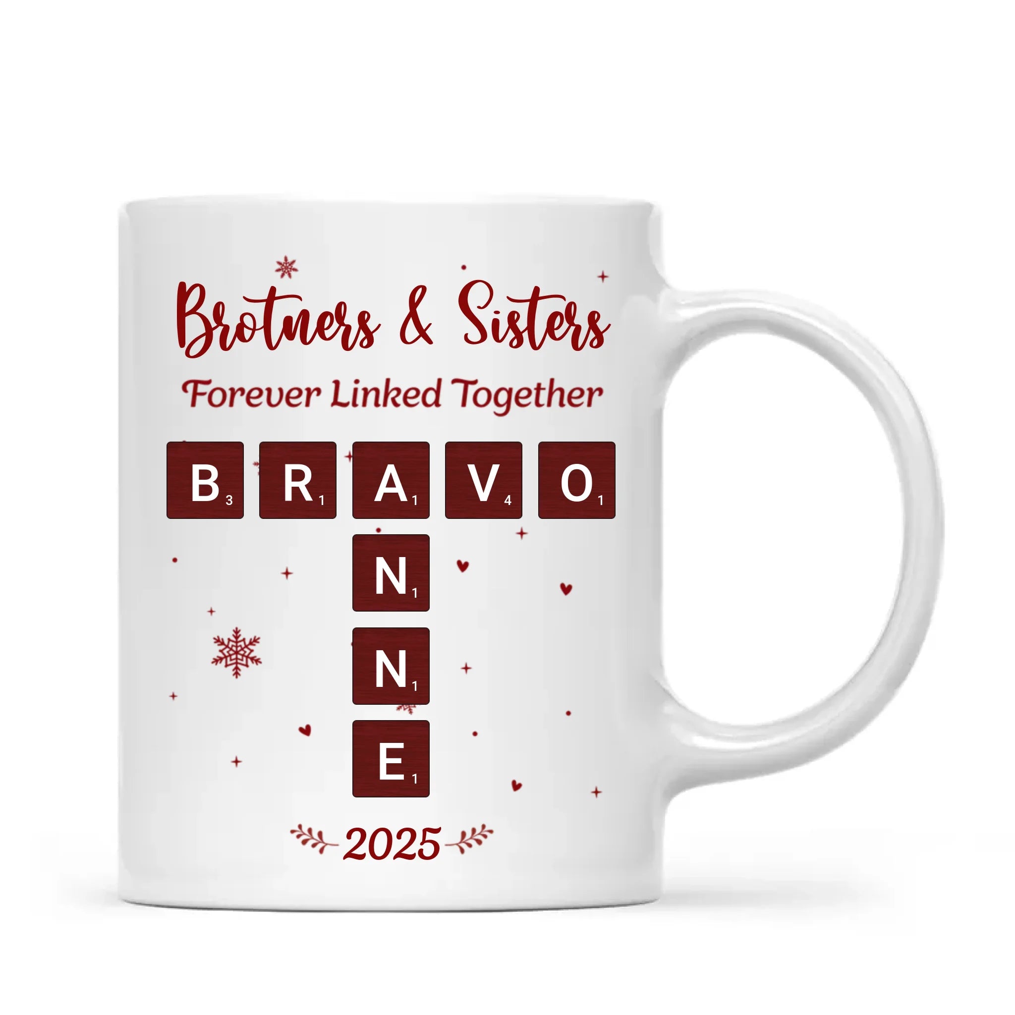 Festive Christmas Brothers Sisters Crossword Puzzle Art - Personalized Mug - Christmas Gift For Siblings, Brothers, Sisters