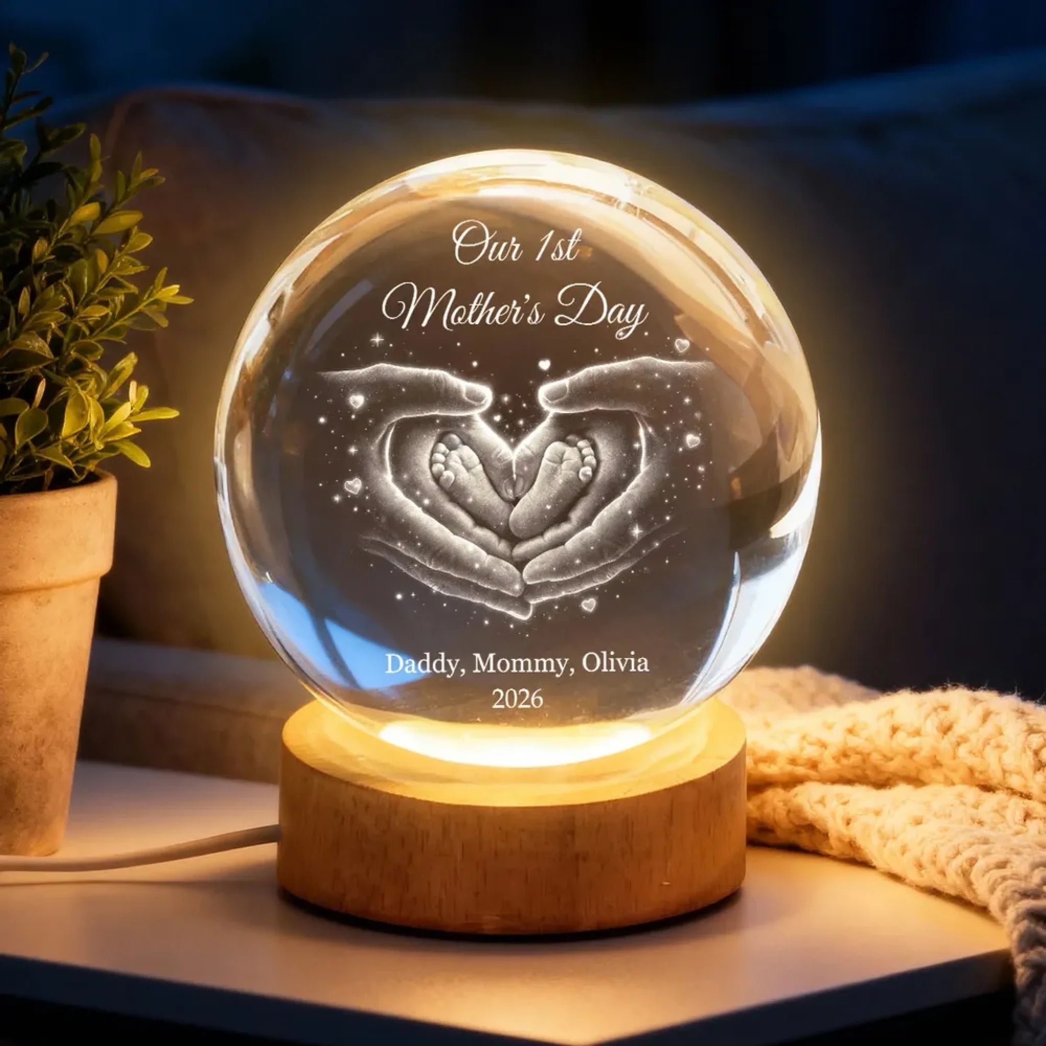 Personalized Grandpa Memorial Crystal Ball Night Light – Custom Name & Photo, LED Base, 2 Sizes, Sympathy Keepsake Gift For Loved Ones