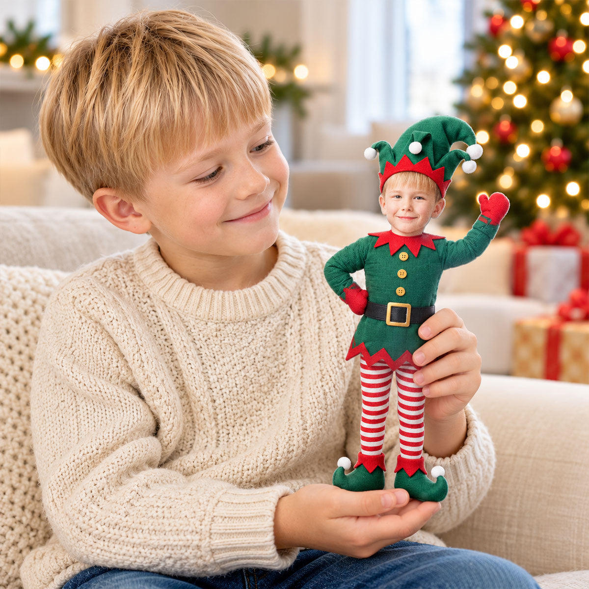 Custom Face Christmas Elf Doll from Photo - Personalized Elf Poseable Plush Doll, Photo Plush Toy, Funny Family Christmas Gift, Holiday Keepsake