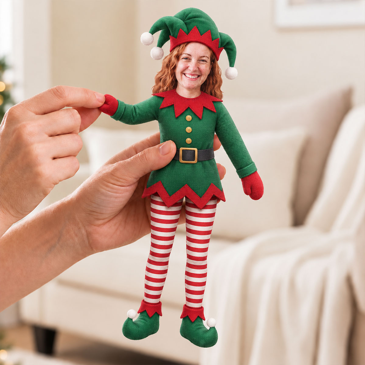 Custom Face Christmas Elf Doll from Photo - Personalized Elf Poseable Plush Doll, Photo Plush Toy, Funny Family Christmas Gift, Holiday Keepsake
