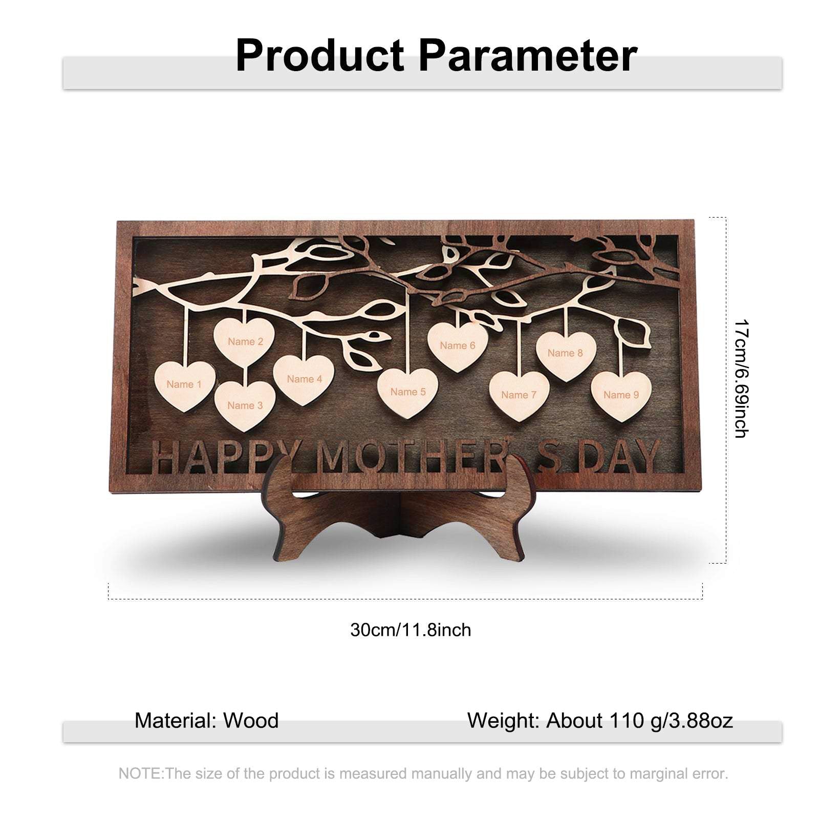 Personalized 2-14 Names Family Tree Wood Frame