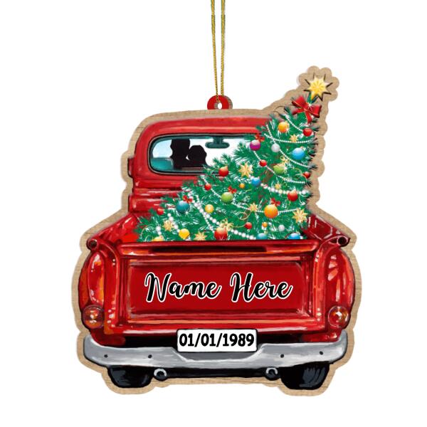 Personalized Couple Red Truck Memorial Christmas Ornament