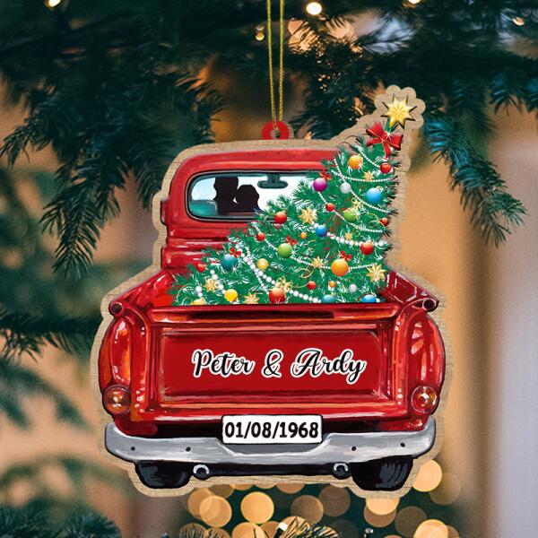 Personalized Couple Red Truck Memorial Christmas Ornament