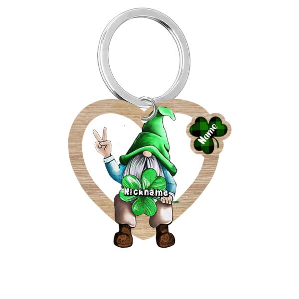 Grandma Mom Leprechaun Kids Shamrock Custom Names Clovers St Patrick's Day Gift Wooden Keychain