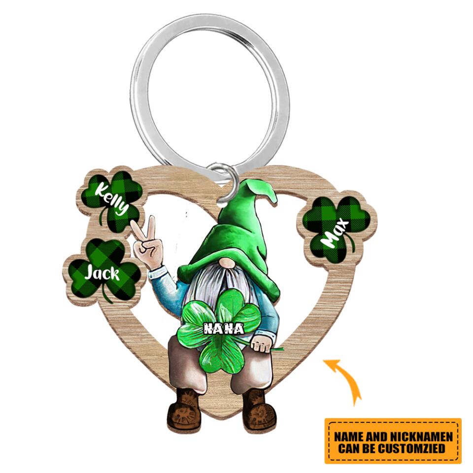 Grandma Mom Leprechaun Kids Shamrock Custom Names Clovers St Patrick's Day Gift Wooden Keychain