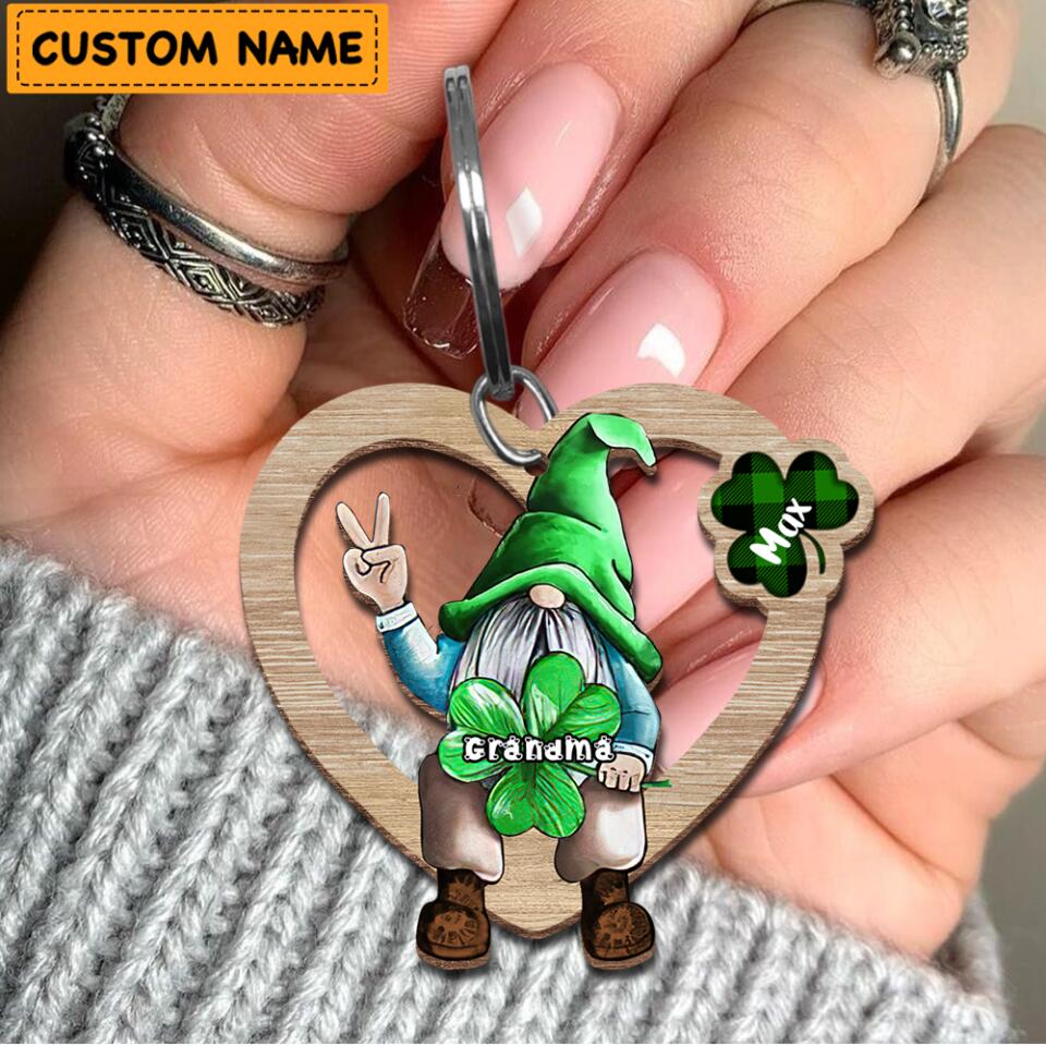 Grandma Mom Leprechaun Kids Shamrock Custom Names Clovers St Patrick's Day Gift Wooden Keychain