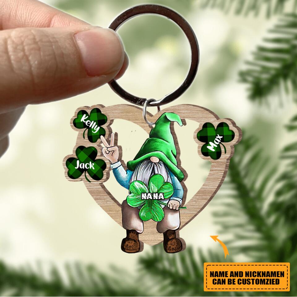 Grandma Mom Leprechaun Kids Shamrock Custom Names Clovers St Patrick's Day Gift Wooden Keychain