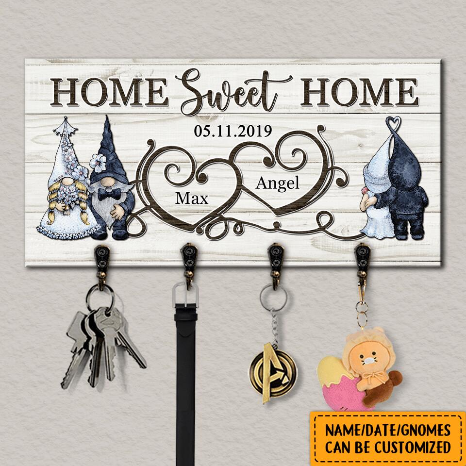 Home Sweet Home - Personalized Couples Gnomes Anniversary Gifts Wooden Key Hanger