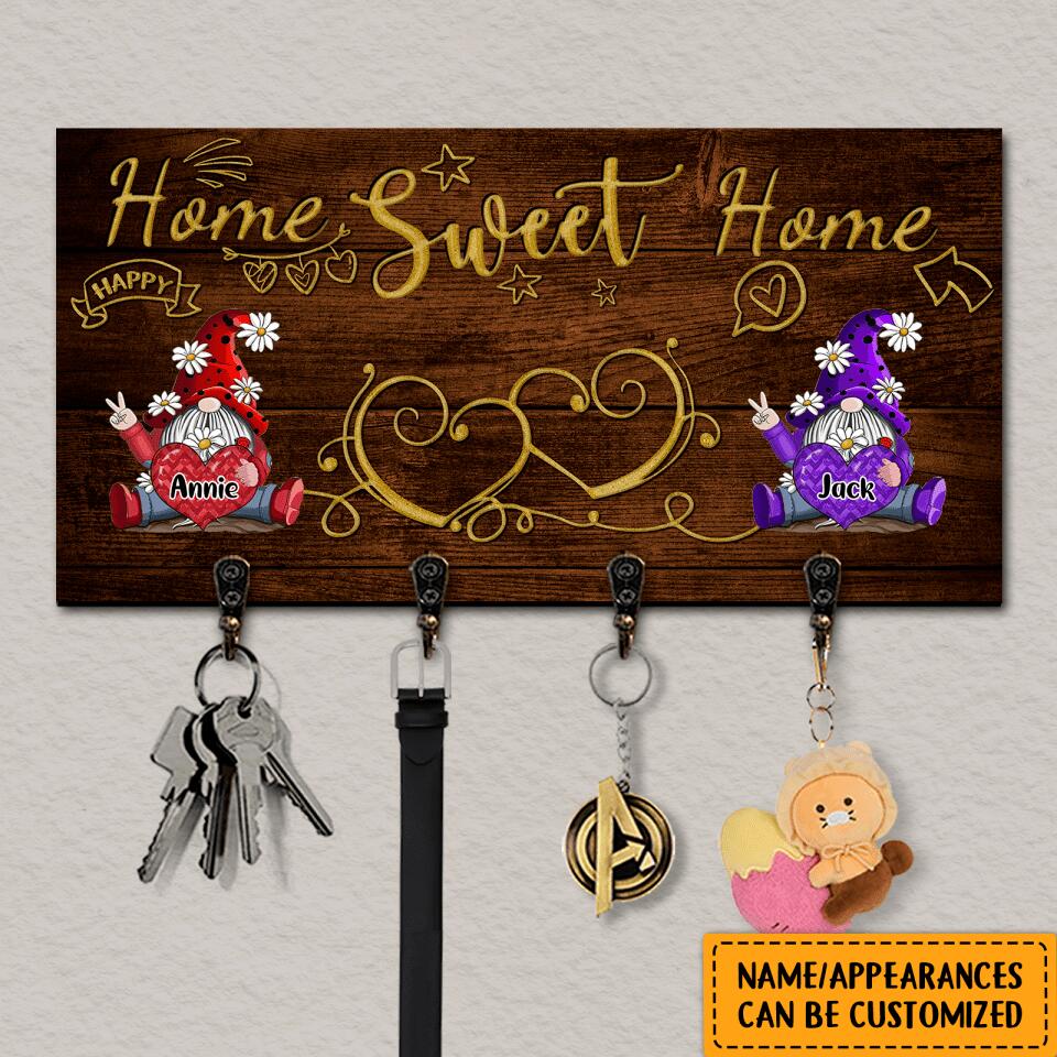 Home Sweet Home - 2-5 Names Personalized Gnomes Gift for Family Wooden Key Hanger