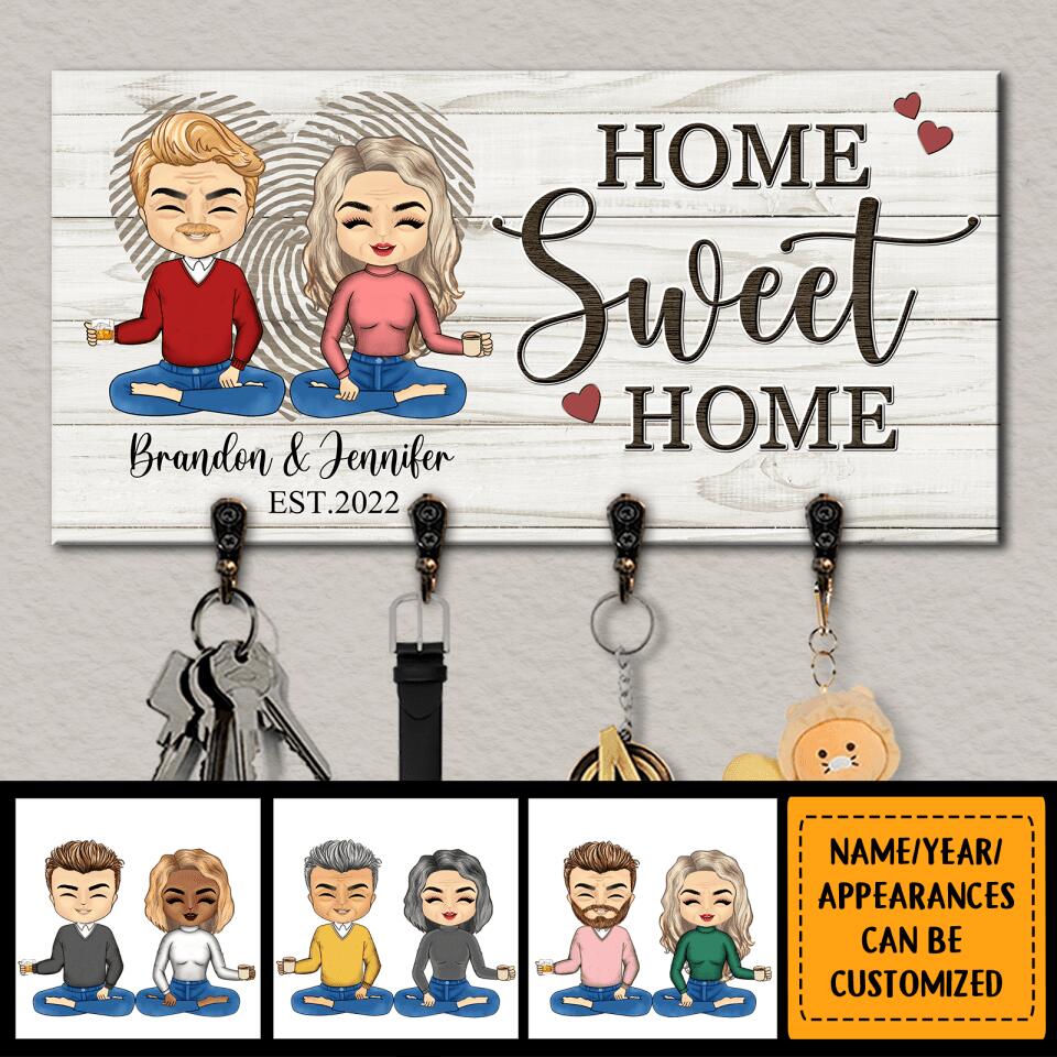 Home Sweet Home - Personalized Gift For Couples, Husband Wife Wooden Key Hanger