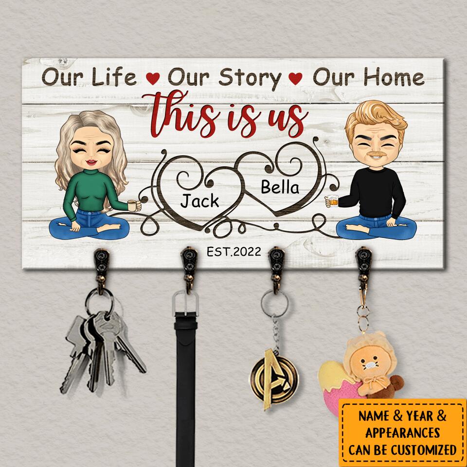 Personalized Gift For Couples, Husband Wife Custom Text/Appearances/Year Wooden Key Hanger