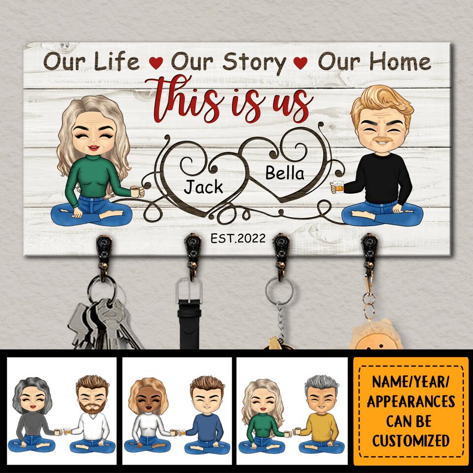 Personalized Gift For Couples, Husband Wife Custom Text/Appearances/Year Wooden Key Hanger