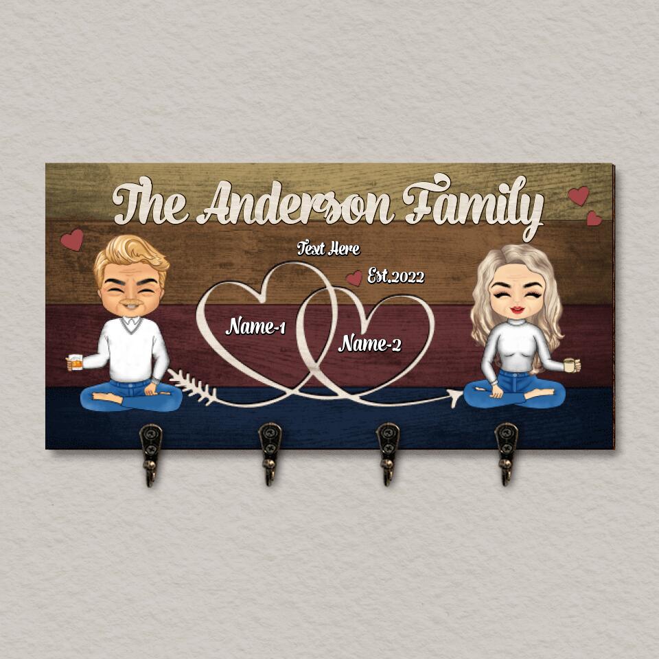 Personalized Gift For Couples, Husband Wife Custom Text/Appearances/Year Wooden Key Hanger