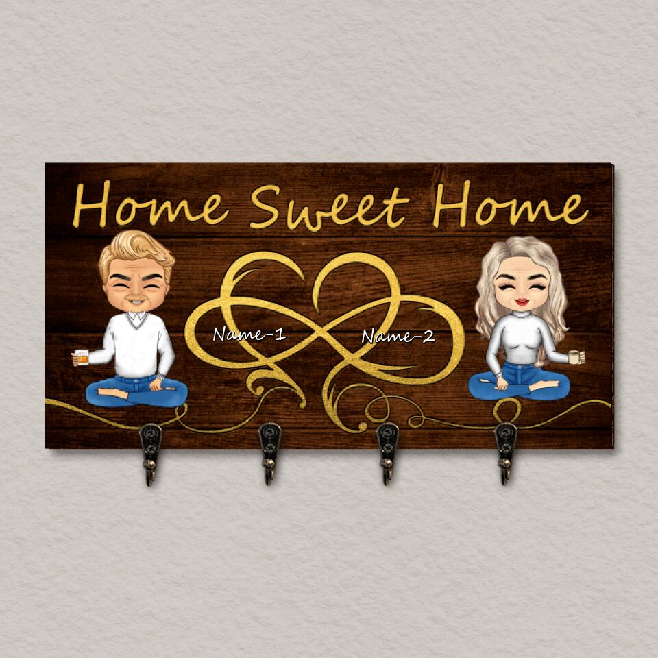 Home Sweet Home - Personalized Infinity Heart Gift For Couples Wooden Key Hanger