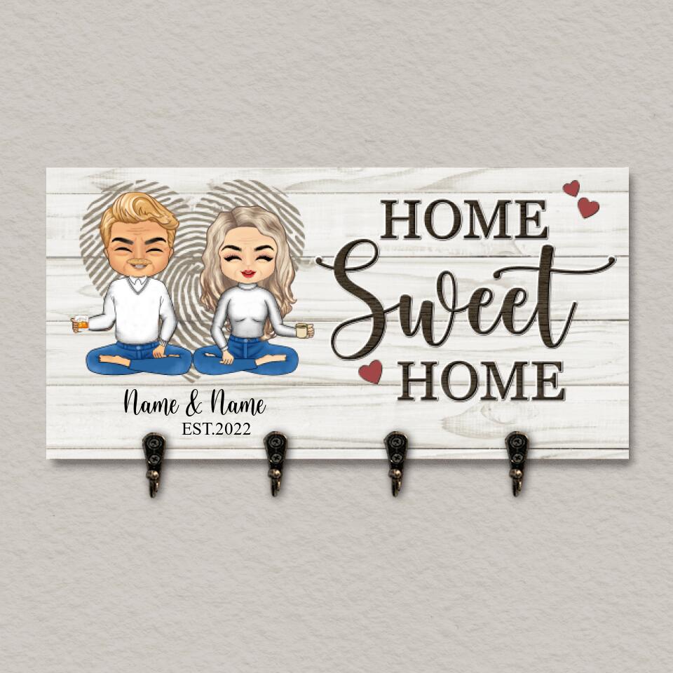 Home Sweet Home - Personalized Gift For Couples, Husband Wife Wooden Key Hanger