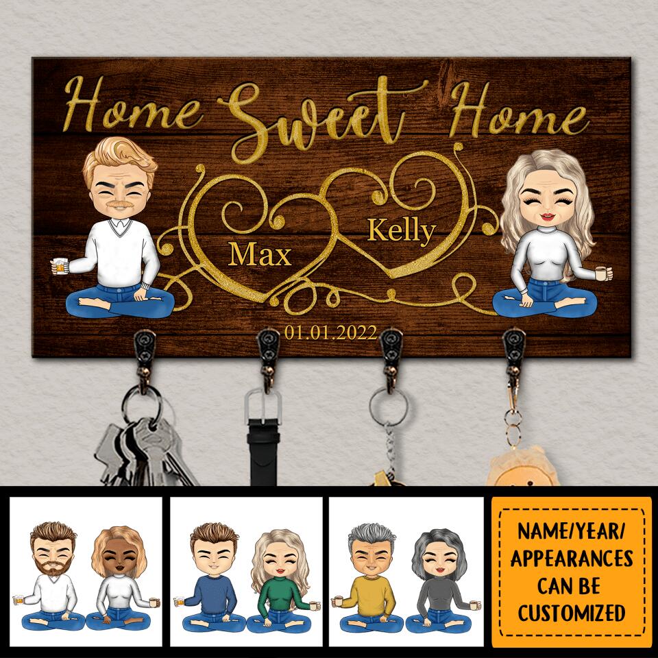 Home Sweet Home - Personalized Anniversary Gifts, Gift For Couples Wooden Key Hanger