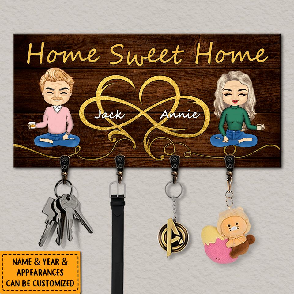 Home Sweet Home - Personalized Infinity Heart Gift For Couples Wooden Key Hanger