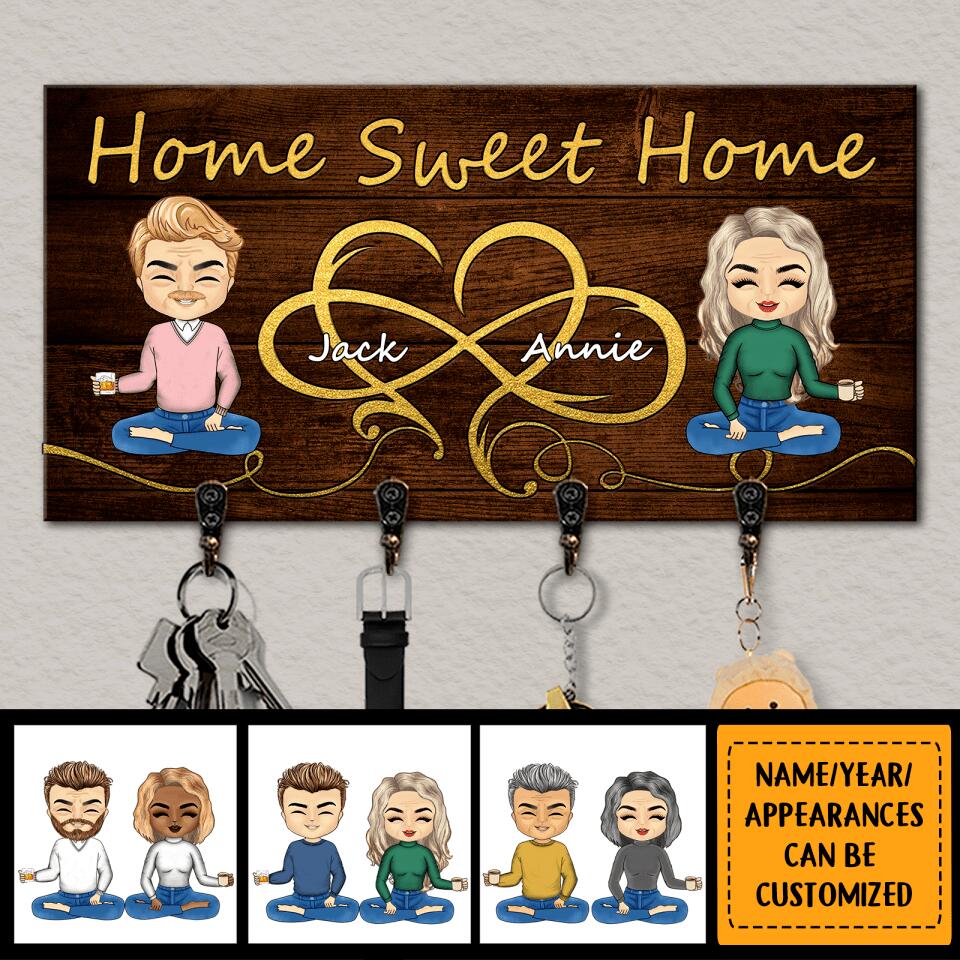 Home Sweet Home - Personalized Infinity Heart Gift For Couples Wooden Key Hanger