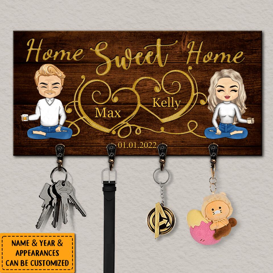 Home Sweet Home - Personalized Anniversary Gifts, Gift For Couples Wooden Key Hanger