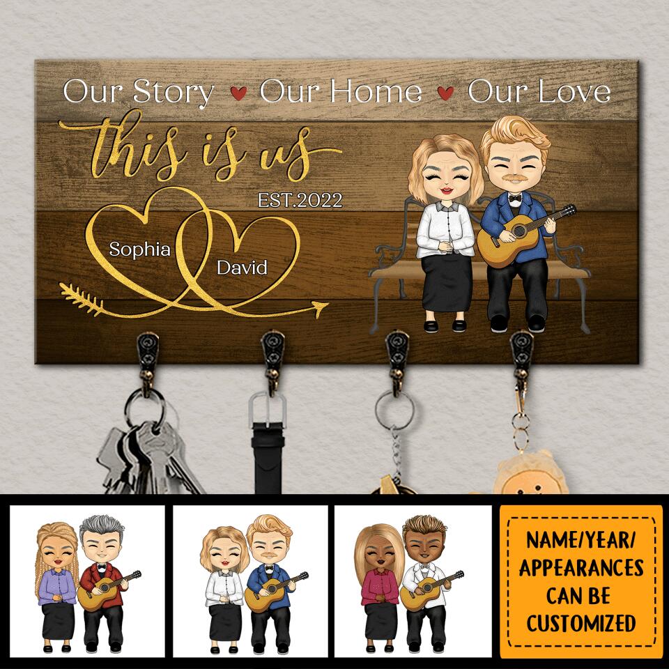 This Is Us.Our Life,Our Story,Our Home - Personalized Couple Family Wooden Key Hanger