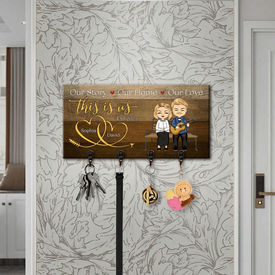 This Is Us.Our Life,Our Story,Our Home - Personalized Couple Family Wooden Key Hanger