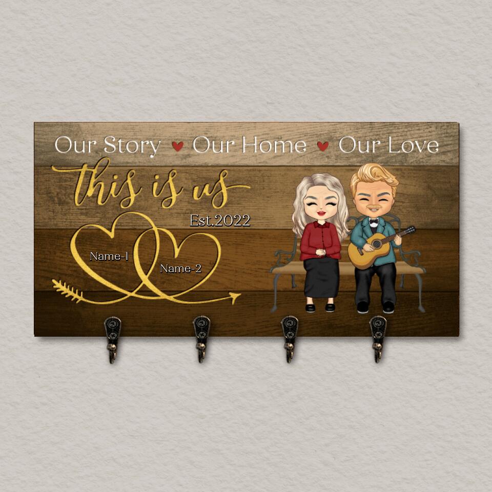 This Is Us.Our Life,Our Story,Our Home - Personalized Couple Family Wooden Key Hanger