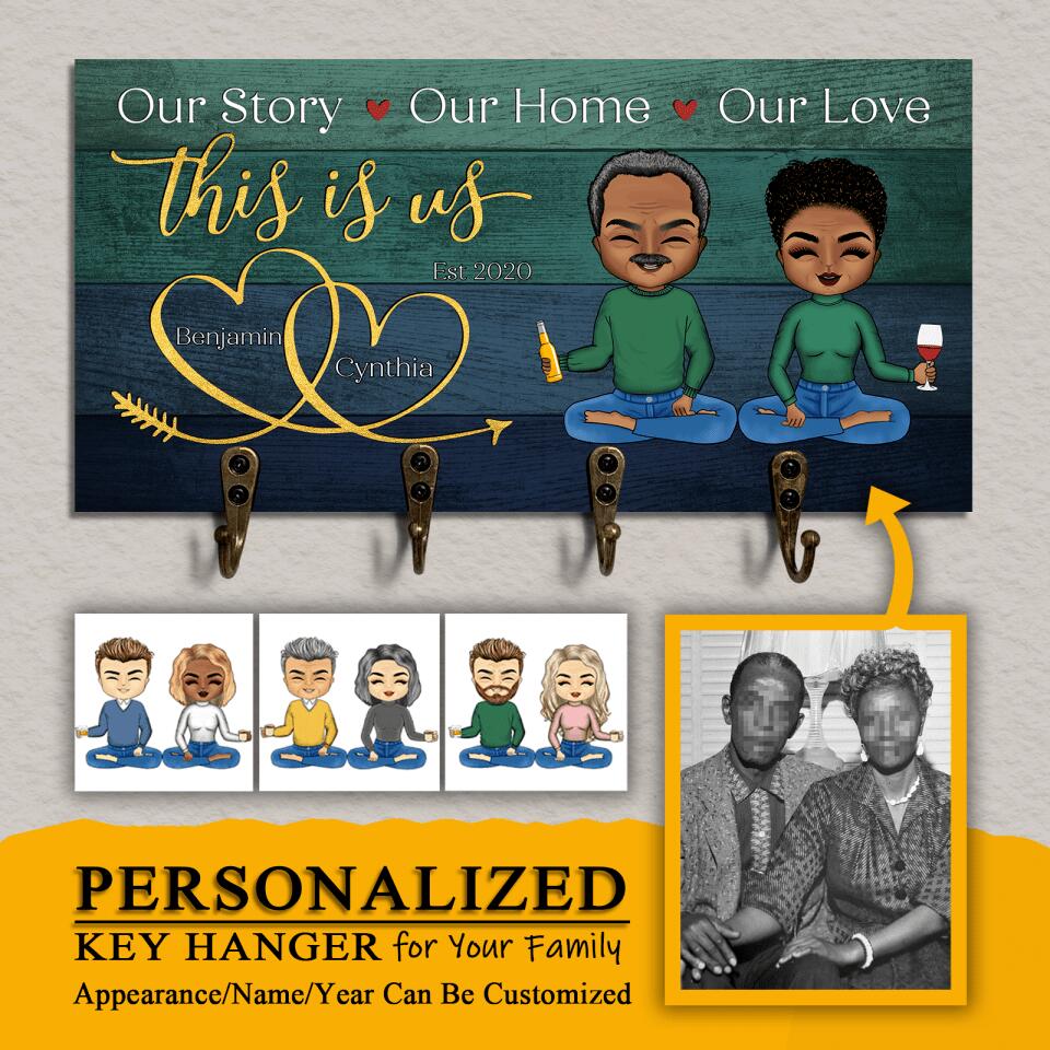 This Is Us - Personalized Gift For Couples Wooden Key Hanger