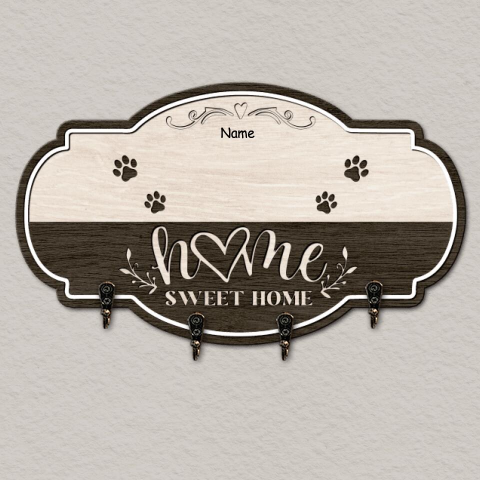 Home Sweet Home - Personalized Cat&Dog Custom Name Pet Wooden Key Hanger