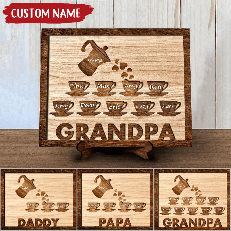 Grandpa Dad And Kids - Personalized Father's Day Coffeepot Home Decor Wood Frame