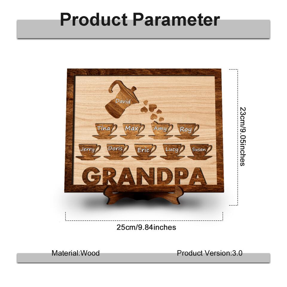 Grandpa Dad And Kids - Personalized Father's Day Coffeepot Home Decor Wood Frame