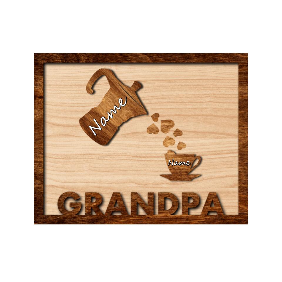 Grandpa Dad And Kids - Personalized Father's Day Coffeepot Home Decor Wood Frame