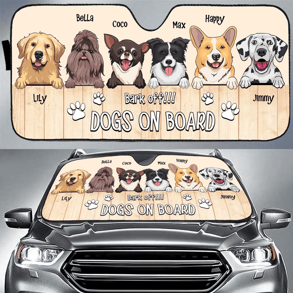 Bark off! Dogs On Board - Personalized Auto Sunshade Gift For Pet Lovers