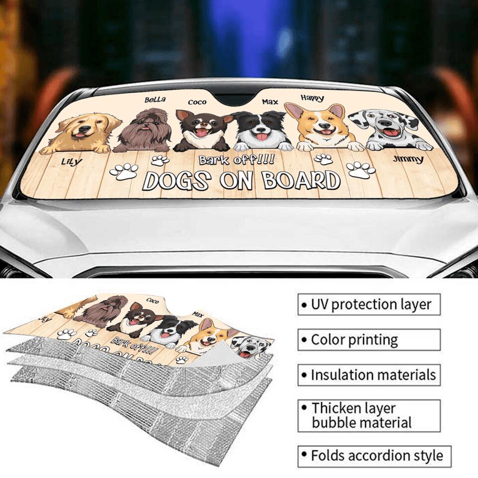 Bark off! Dogs On Board - Personalized Auto Sunshade Gift For Pet Lovers