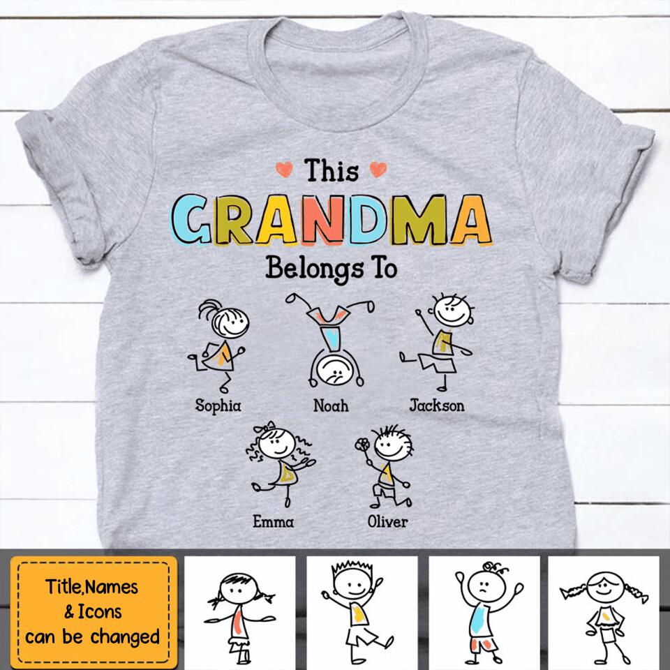 Personalized Grandma Drawing Up to 10 Kids Unisex T-Shirt