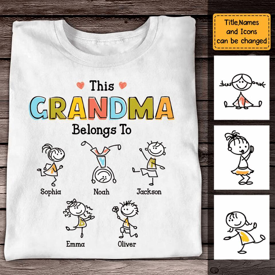 Personalized Grandma Drawing Up to 10 Kids Unisex T-Shirt