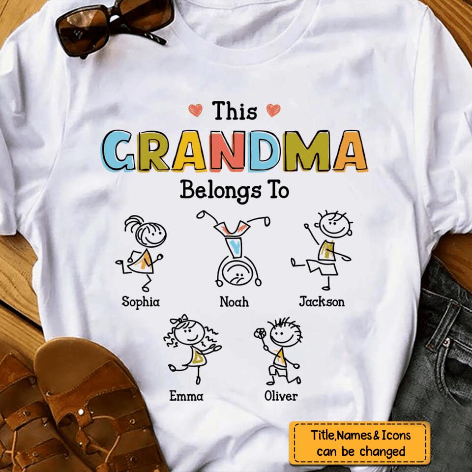 Personalized Grandma Drawing Up to 10 Kids Unisex T-Shirt