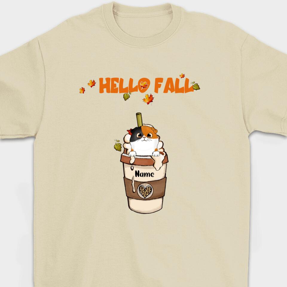 Personalized Fall Coffee Cat Shirt