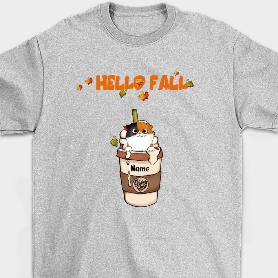 Personalized Fall Coffee Cat Shirt