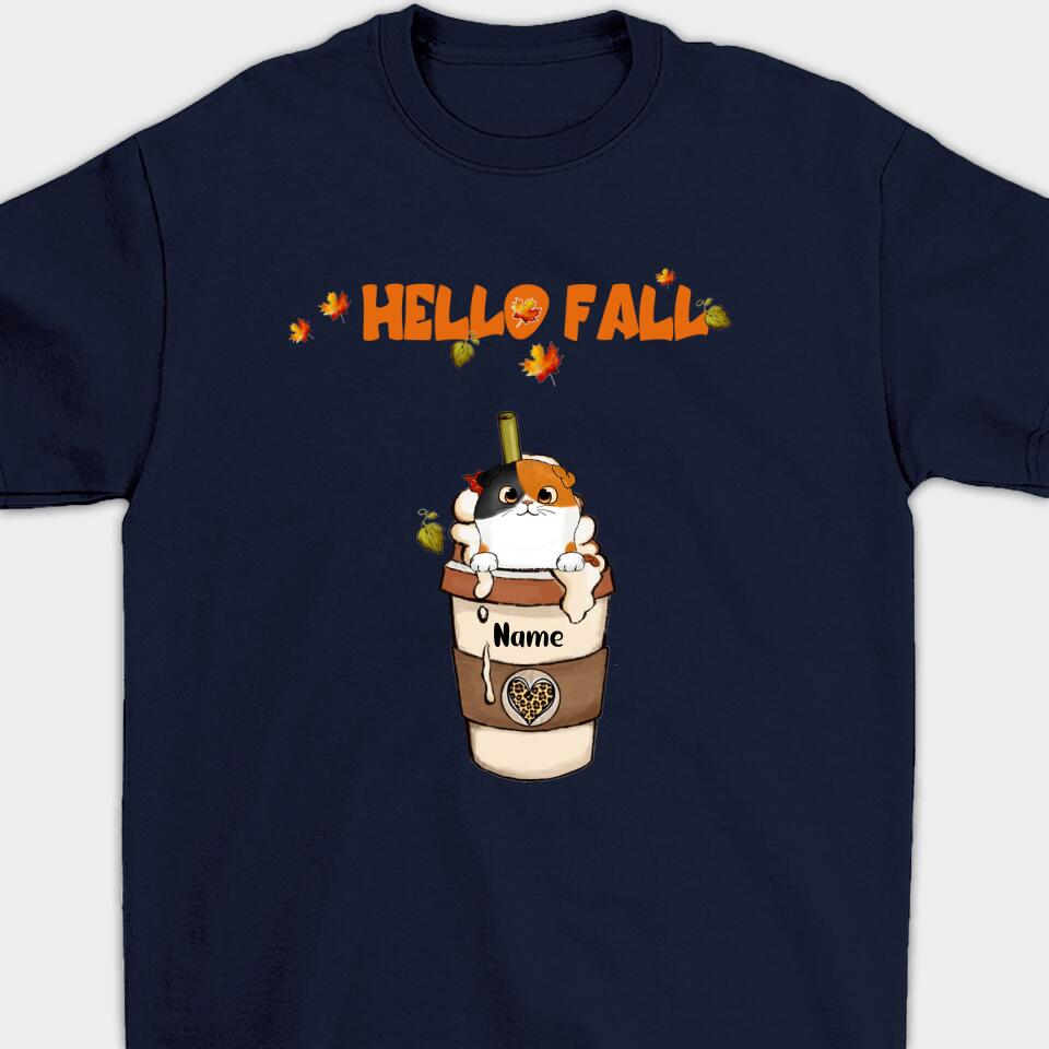 Personalized Fall Coffee Cat Shirt