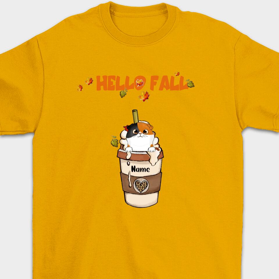 Personalized Fall Coffee Cat Shirt