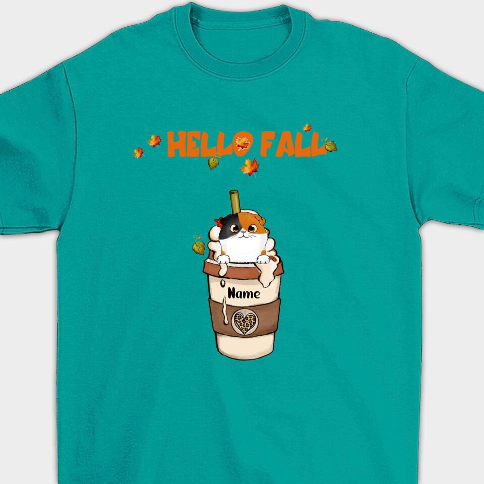 Personalized Fall Coffee Cat Shirt