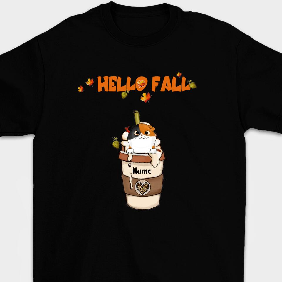 Personalized Fall Coffee Cat Shirt